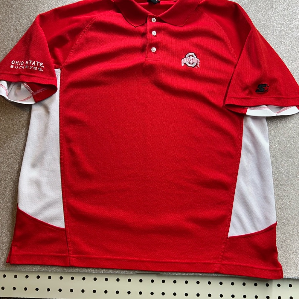 STARTER Red and White Men's‎ Polo Shirt, Ohio State Buckeye embroidered